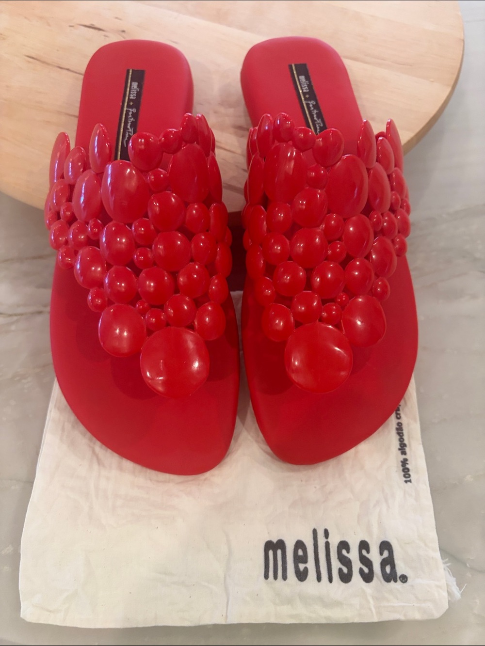 Melissa Red Bubble-Cluster Slide Sandals